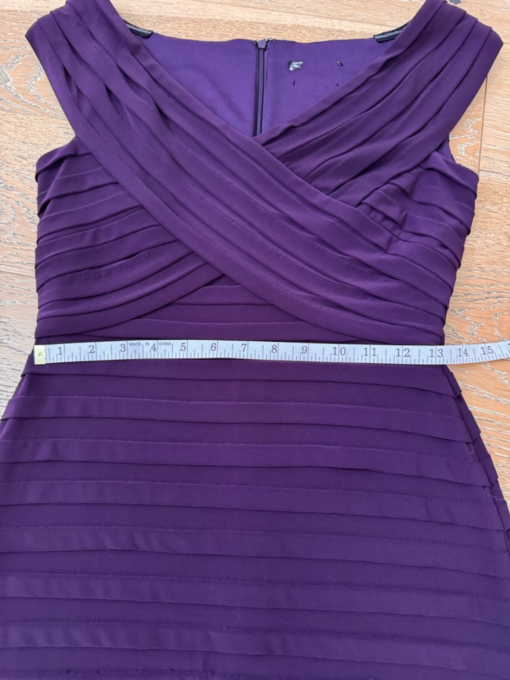 Dark Purple Bandage or Shutter Pleat Dress V Neck Midi Sz 2 -4 - Picture 10 of 13